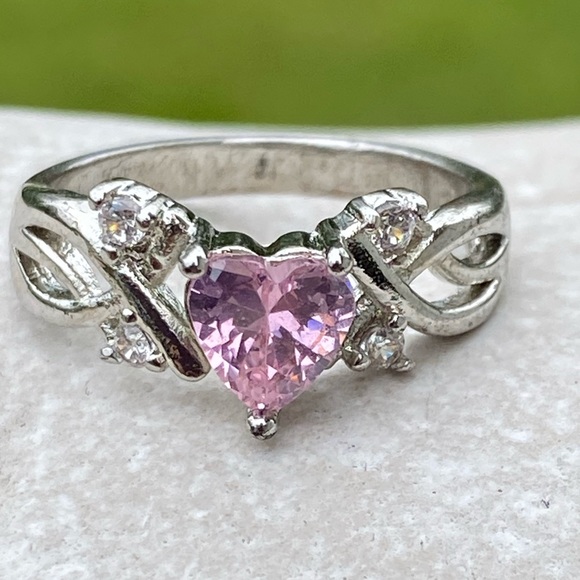 Pink Crystal Topaz w/ white cz accent stones antiqued silver tone - Picture 2 of 6